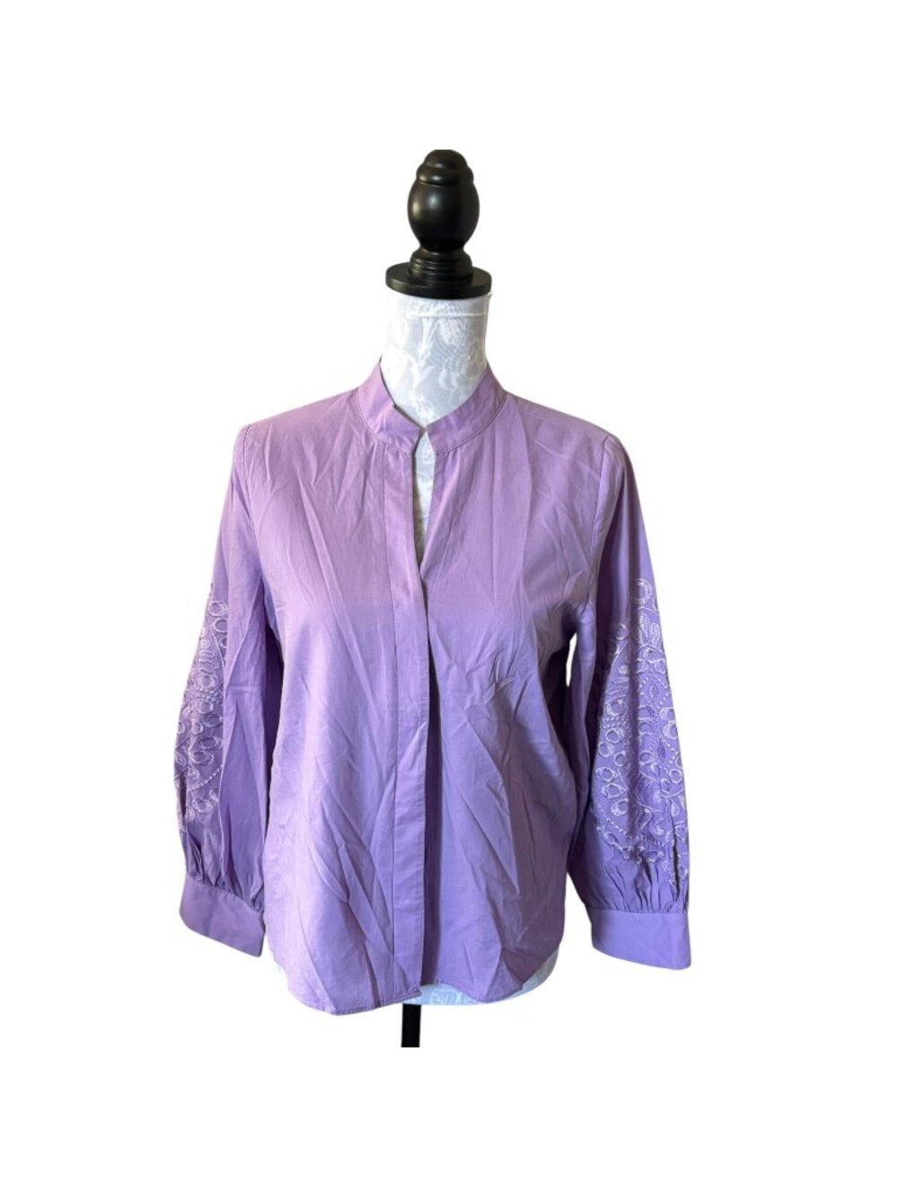 Hyacinth House Womens Puff Sleeve Embroidered Blouse Top Shirt Small Lavender